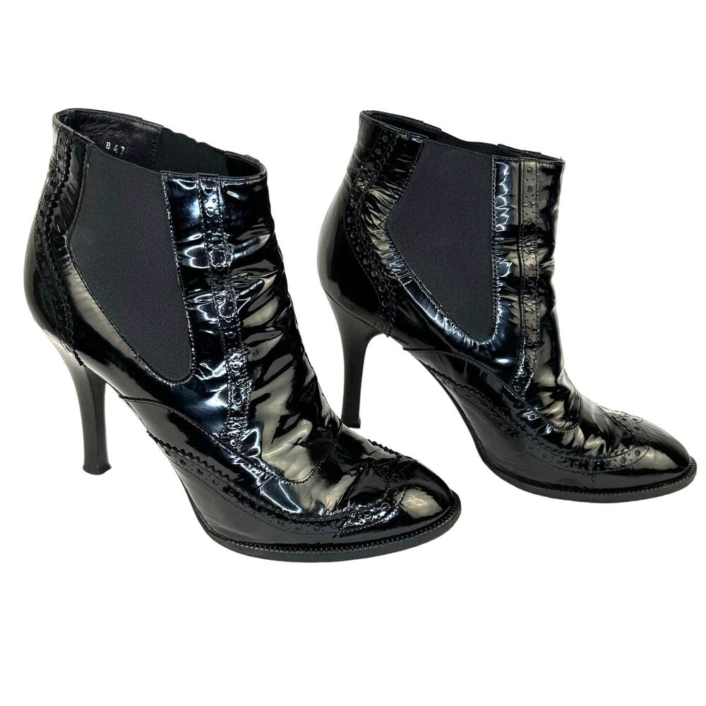 COLE HAAN‎ | Black Patent Leather Bespoke Ankle Stiletto Heel Boots  | Women's 8